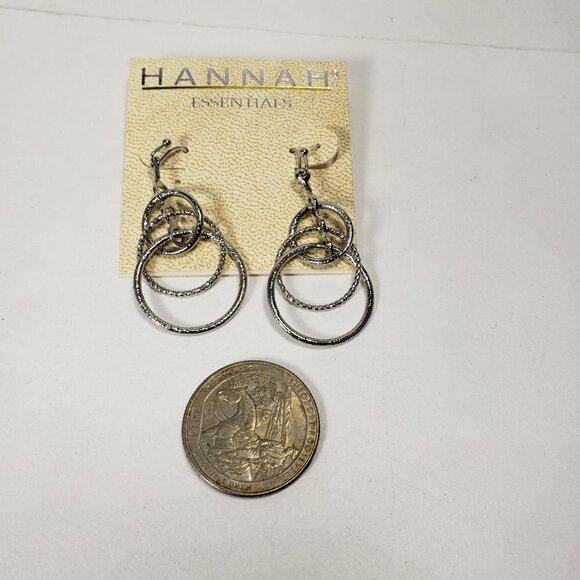 HANNAH Silver-Tone Textured Triple Hoop Drop Earrings – Trendy Statement Jewelry - Picture 7 of 10